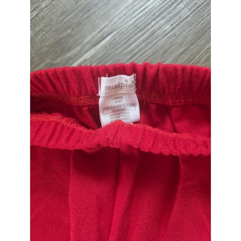 Mud Pie Classic Christmas Red 2 Pc Pajama Set ,Size Large 4t /5t